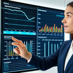 A modern female fund investment advisor in a professional business suit, fully clothed, modest clothing, appropriate attire, confidently presenting financial data on a large, sleek transparent digital display in an ultra-modern office. The screen shows complex AI-driven data visualizations, real-time market trends, and a diversified portfolio. The environment is clean, bright, and showcases advanced technology. Perfect anatomy, correct proportions, natural pose, well-formed hands, proper finger count, natural body proportions, professional photography, high resolution, safe for work, appropriate content, fully clothed, professional.
