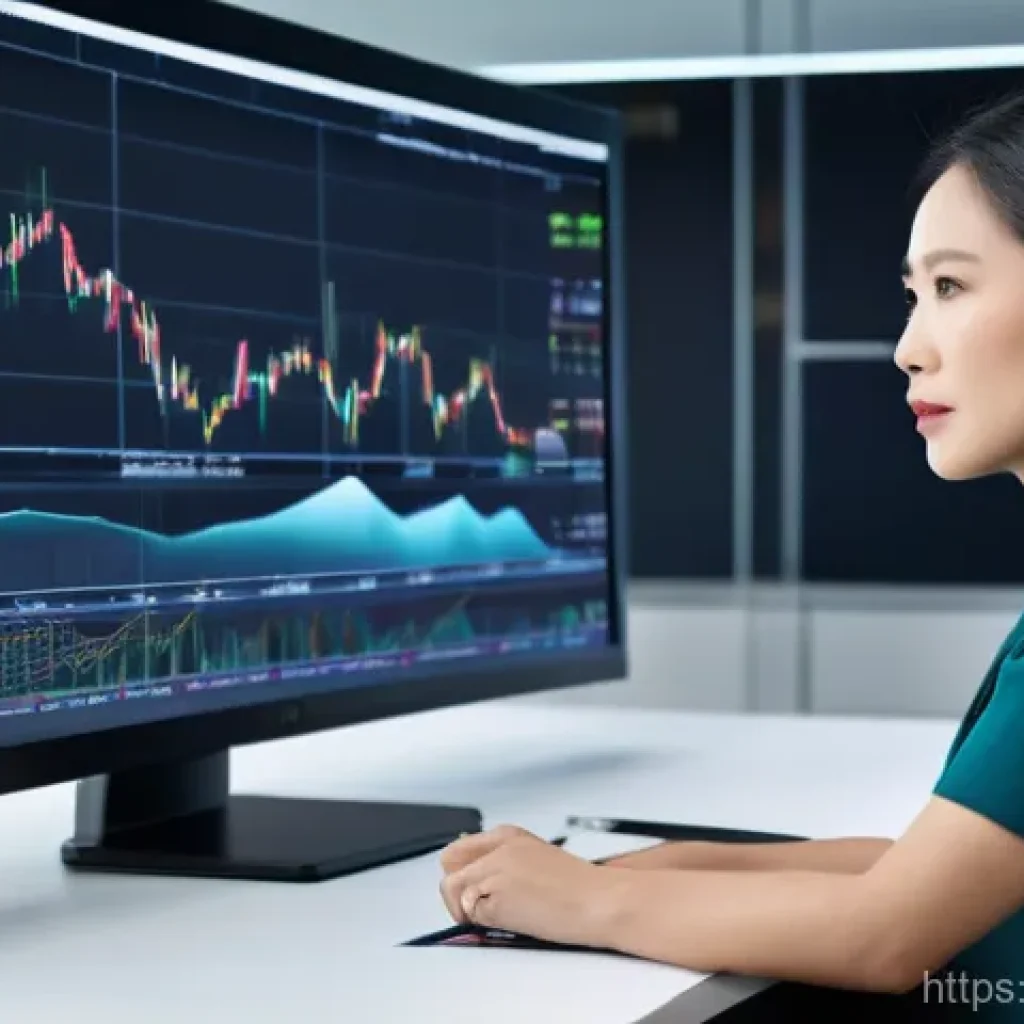 펀드투자상담사와 금융 상품 비교 사례 - **Prompt:** A discerning, smartly dressed East Asian woman in her late 30s sits at a modern, unclutt...